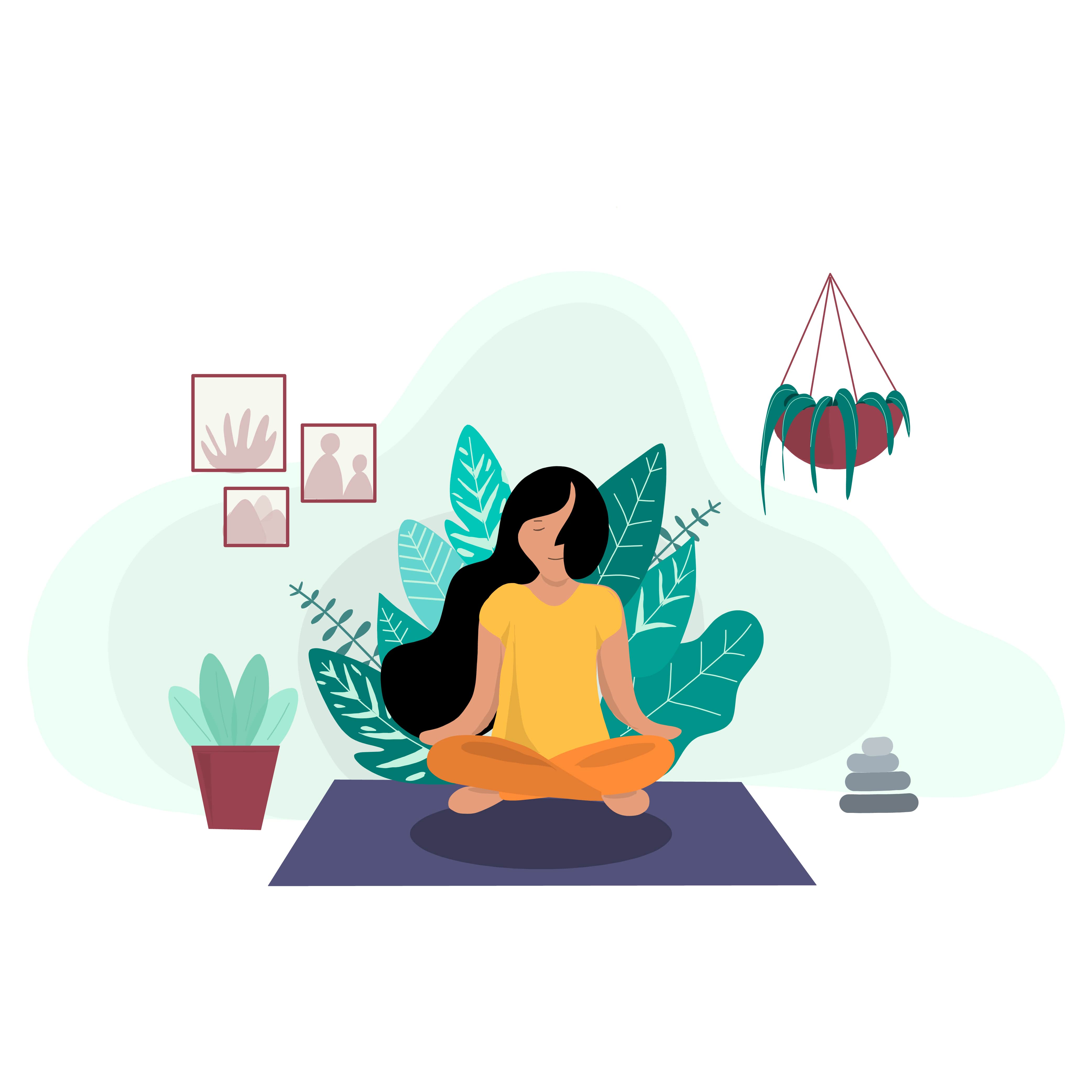 A woman meditating at home