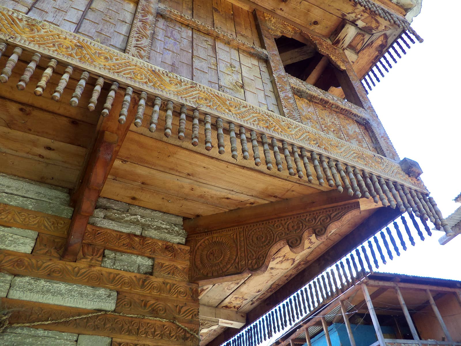 Intricate wooden craftsmanship found only on temples